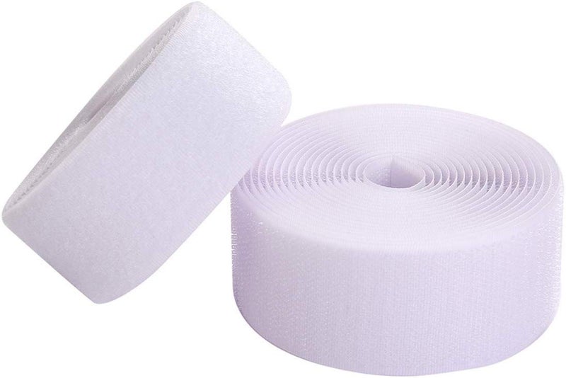 IHKFILAN 2'' Width x 5 Meters Length White Sew On Hook and Loop Tape Fastening Nylon Fabric Tape (White, 2 Inch x 5 Meters) - Image 1